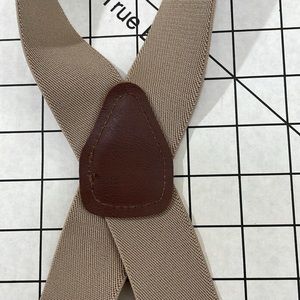 Buzz Not suspenders, elastic w faux leather cross patch, airport friendly, 45"